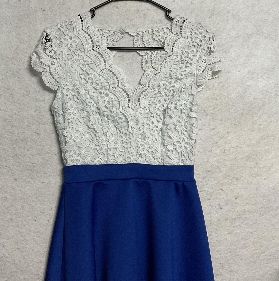 Vintage B. Darlin Dress Juniors 5/6 Blue White Lace Fit Flare Short Skater Party
