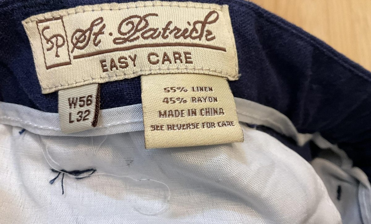 St. Patrick Dress Pants Mens 56x32 Blue Linen Rayon Pleated Easy Care Big Tall