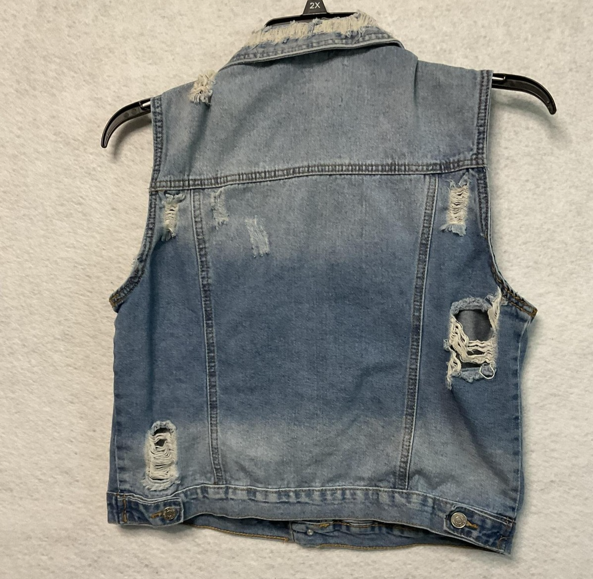 Almost Famous Vest Womens Large Blue Distressed Denim Button Front Sleeveless