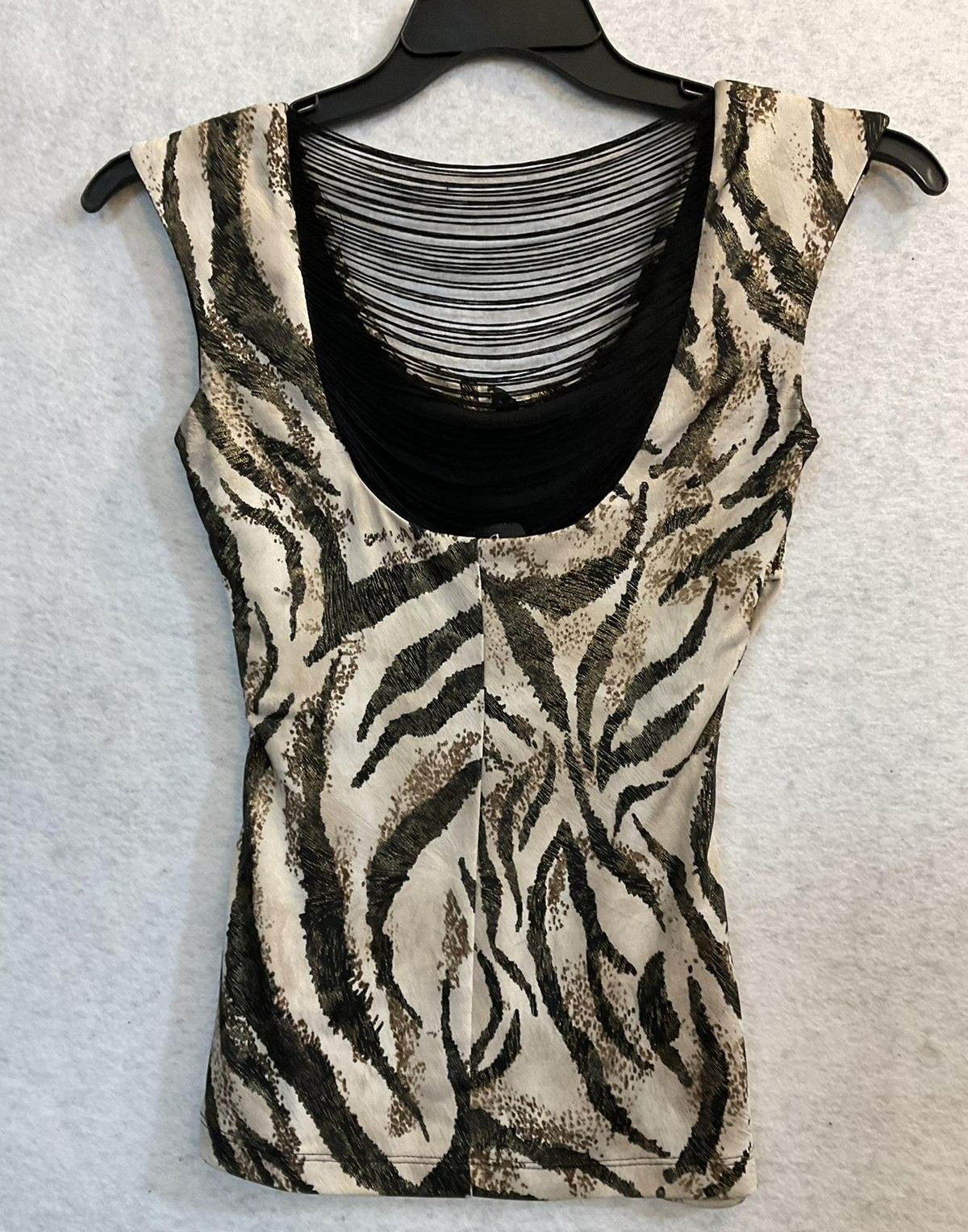 BCX Tank Top Juniors XS Beige Cowl Neck Sleeveless Zebra Print Lined Stretch