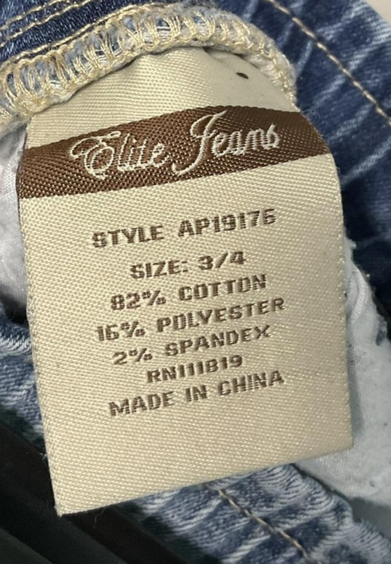 Elite Jeans Jogger Pants Womens 3/4 Blue Drawstring Elastic Waist Denim