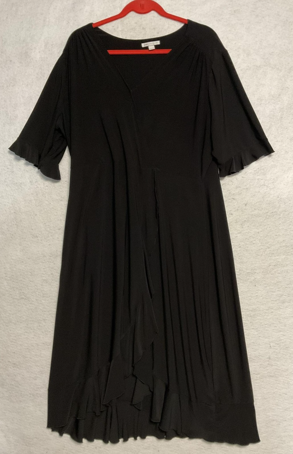 Cato Dress Womens 18/20W Black Wrap Maxi Flutter Sleeve Ruffle Hem Stretch Knit
