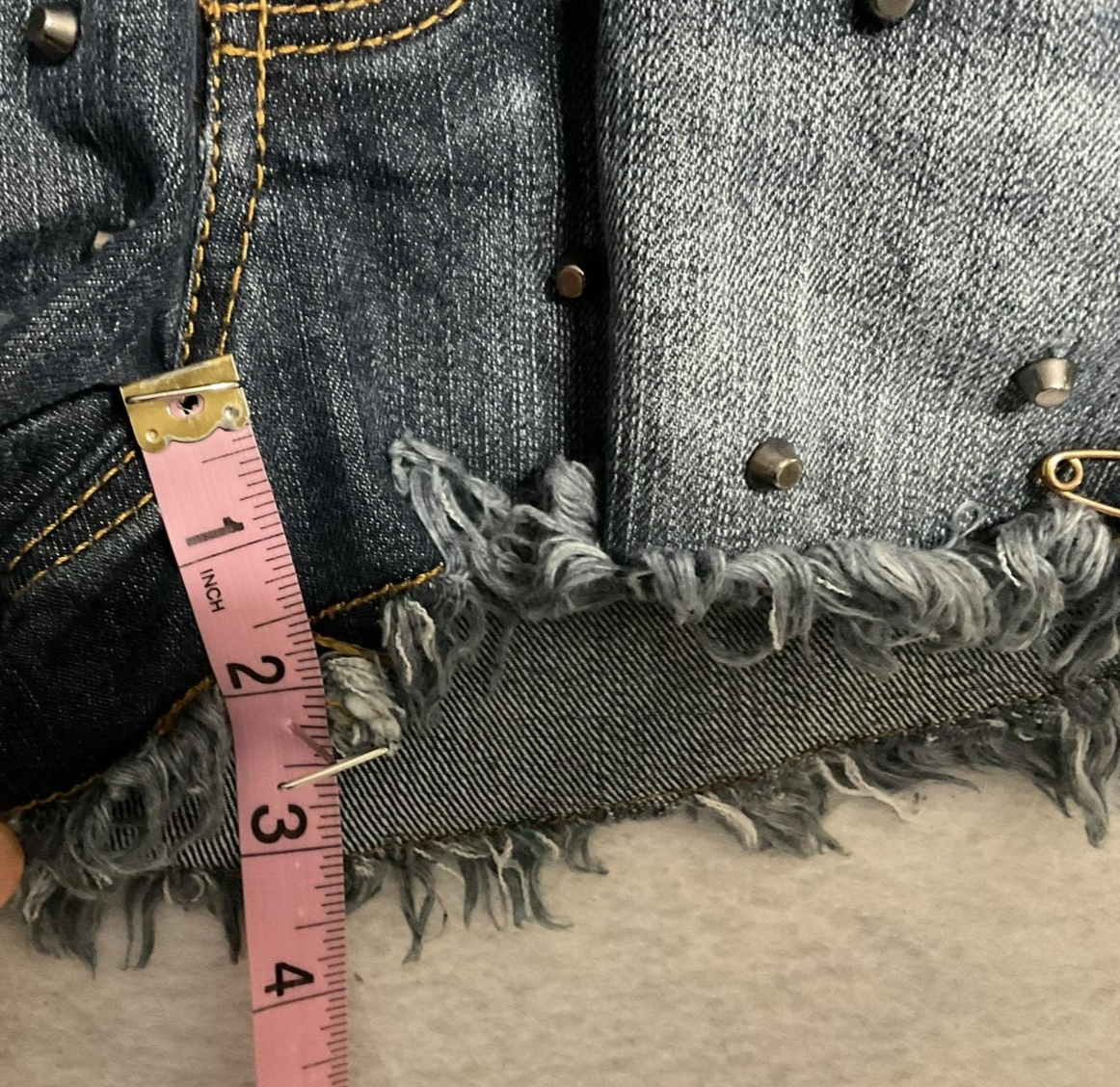 No Boundaries Shorts Juniors 3 Blue Denim Studded Rhinestone Cut Off Stretch