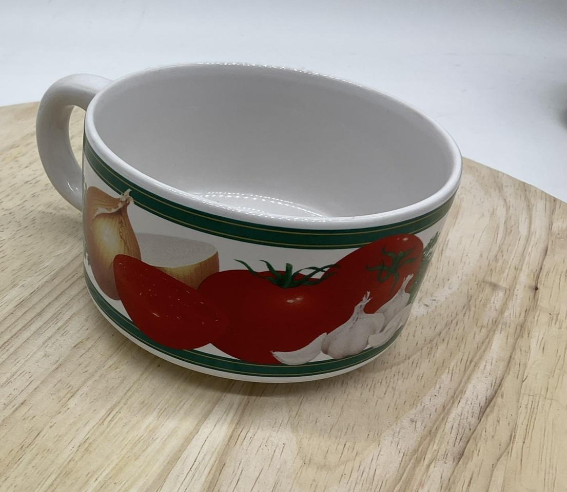 Vegetable Tomato Garlic Onion Ceramic Soup Mug Bowl With Handle Kitchen Decor