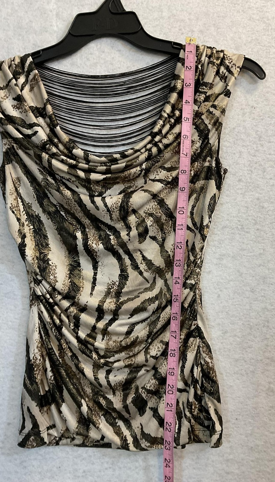 BCX Tank Top Juniors XS Beige Cowl Neck Sleeveless Zebra Print Lined Stretch