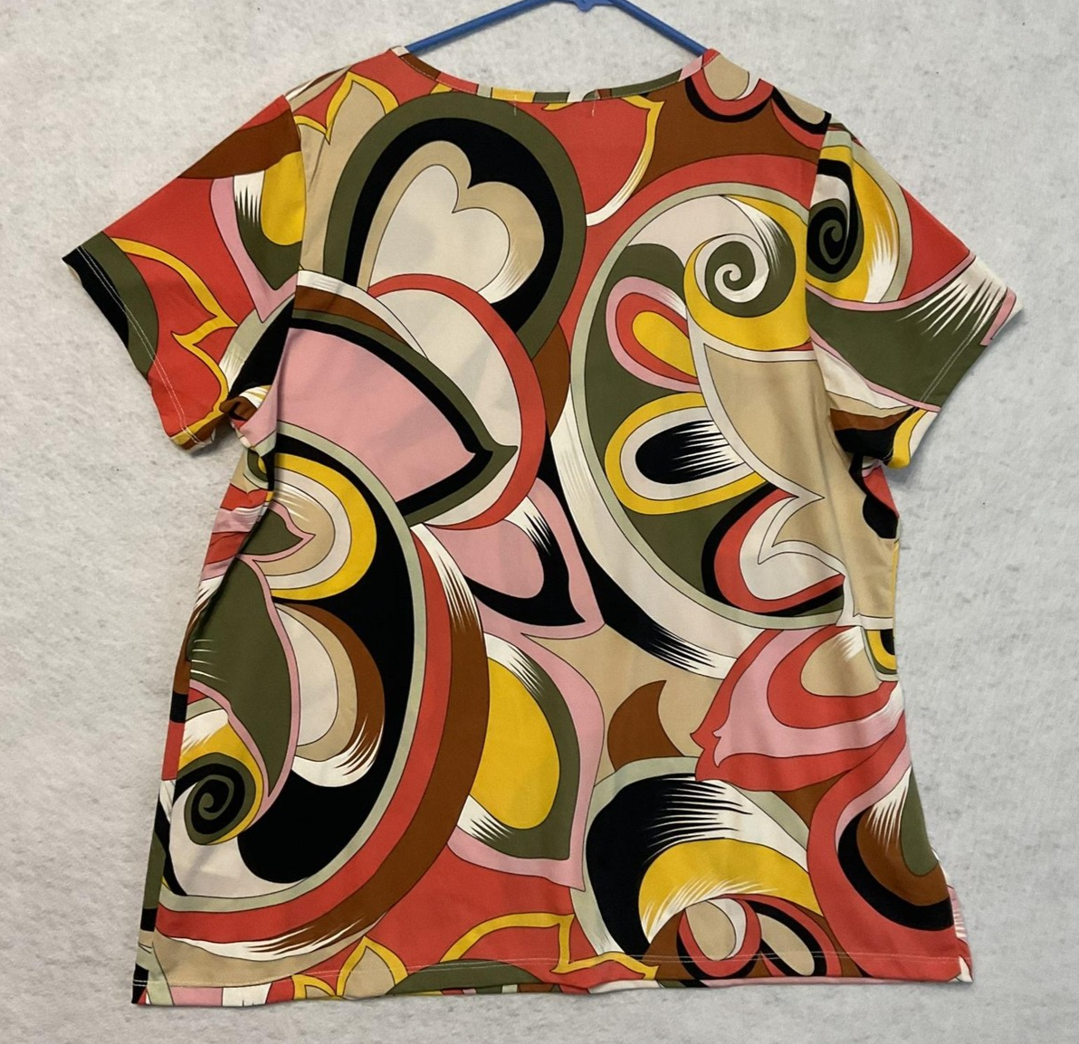 80 Park Blouse Womens 1X Multicolor Geometric Keyhole Short Sleeve Stretch Top