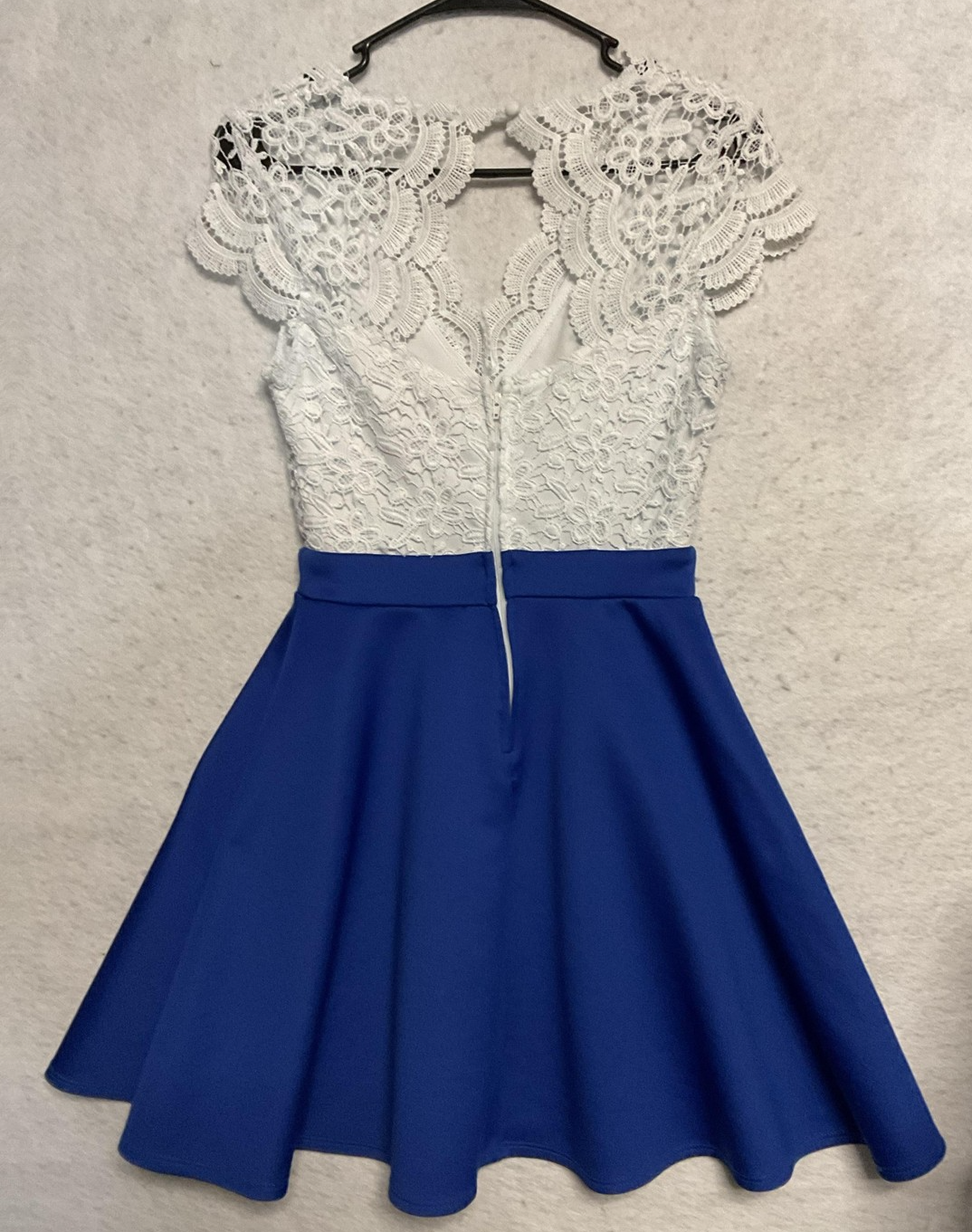 Vintage B. Darlin Dress Juniors 5/6 Blue White Lace Fit Flare Short Skater Party