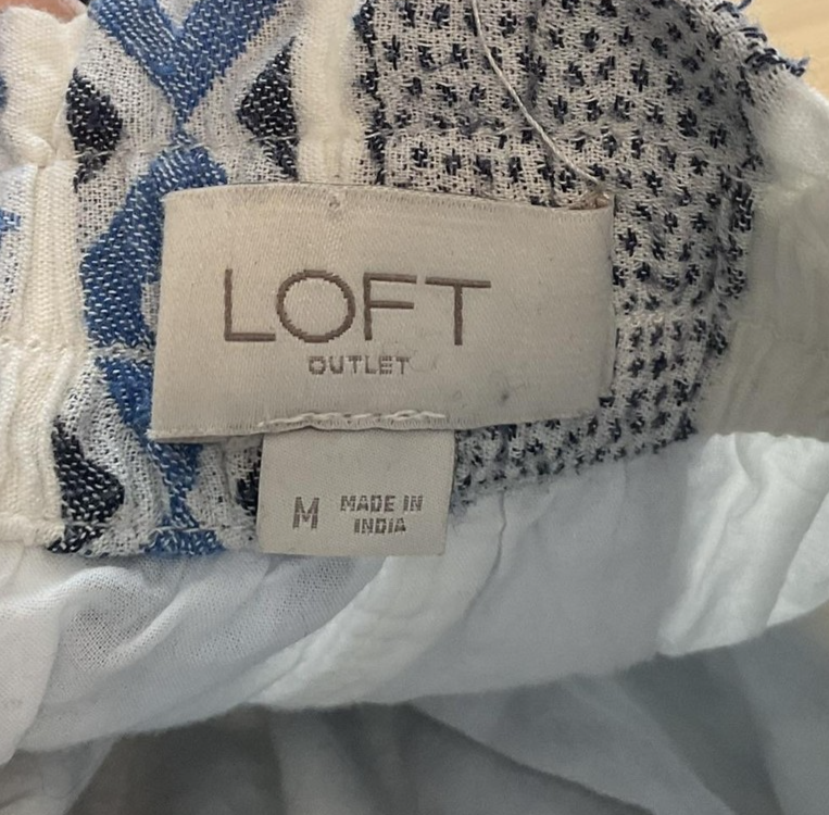 LOFT Skirt Womens Medium Blue Geometric Tiered A-Line Short Lined Elastic Waist