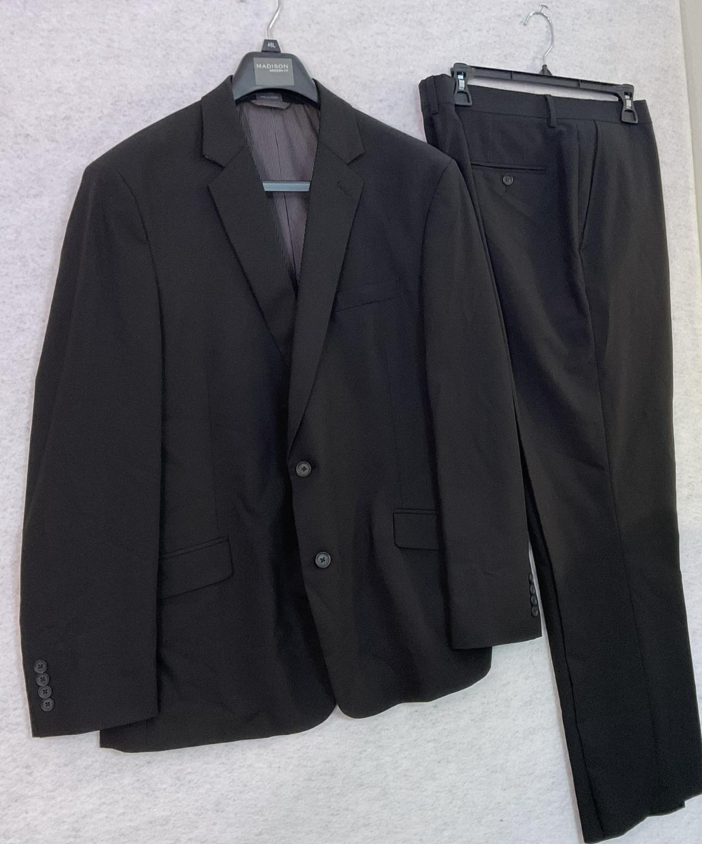 Madison Suit Men 48 Black Polyester Viscose Stretch 2 Piece Pant 41x32