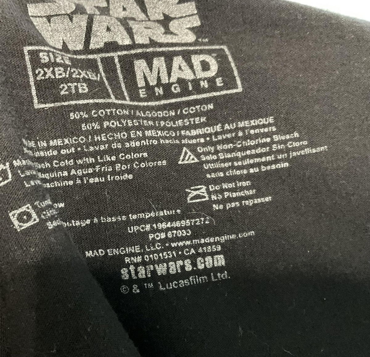 Star Wars Shirt Mens 2X Big Black Grogu Mandalorian Tee Mad Engine Short Sleeve