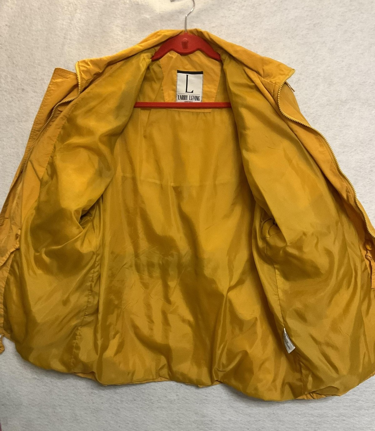 Larry Levine Jacket Womens Medium Yellow Twill Parka Zip Pockets Drawstring