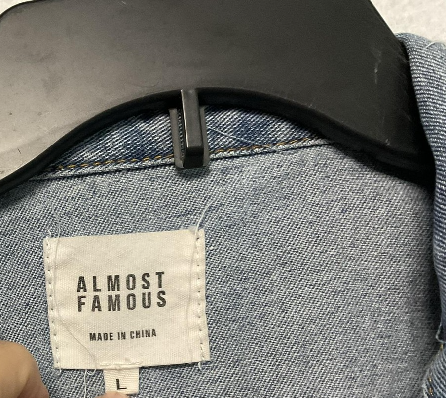 Almost Famous Vest Womens Large Blue Distressed Denim Button Front Sleeveless