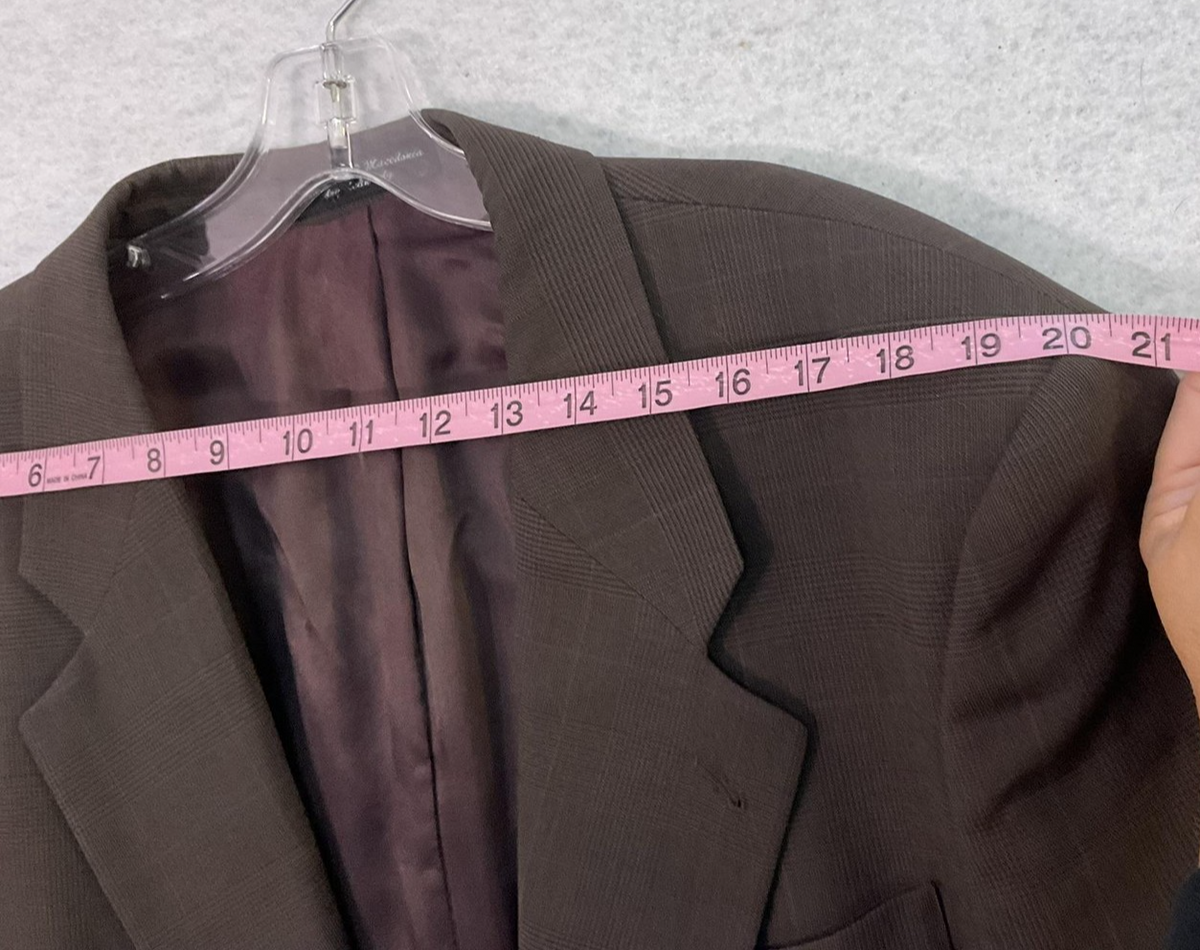 VTG Zylos George Machado Sport Coat Men 44 Brown Wool Check Blazer Lined Busines