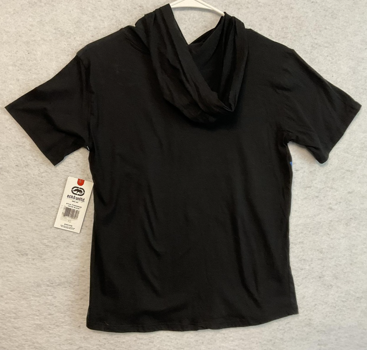 Ecko Unltd Shirt Boys 12 Black Hooded Short Sleeve Rhino Graphic Tee Top Cotton