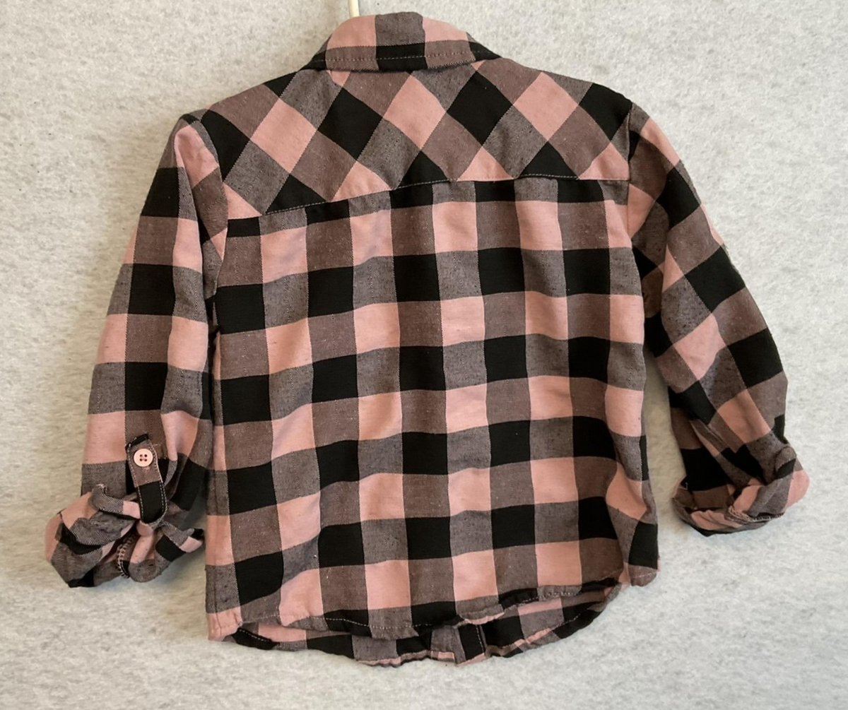 Truly Me Shirt Girls M Pink Buffalo Plaid Button Front Long Sleeve Flannel