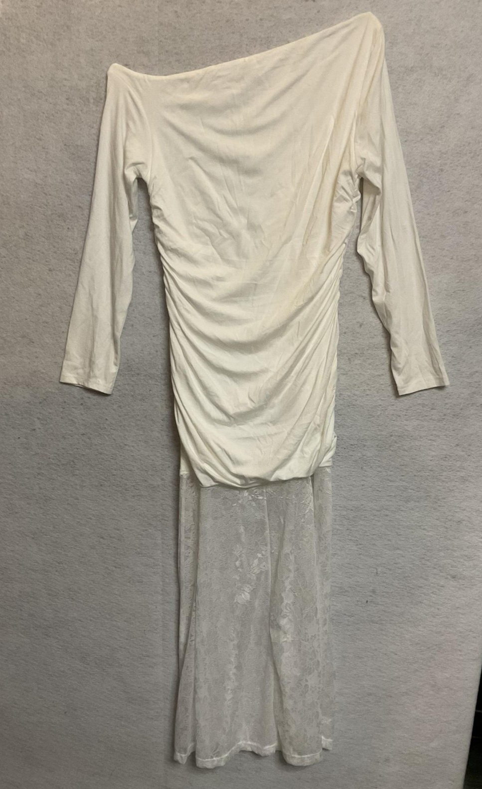 ZESICA Dress Womens Large White Off Shoulder Lace Maxi Ruched Formal Gown New
