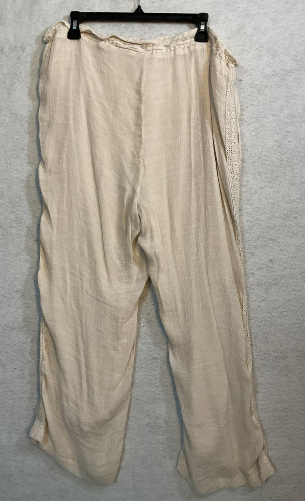 John Paul Richard Pants Womens Large White Boho Lace Trim Tassel Ankle Lined