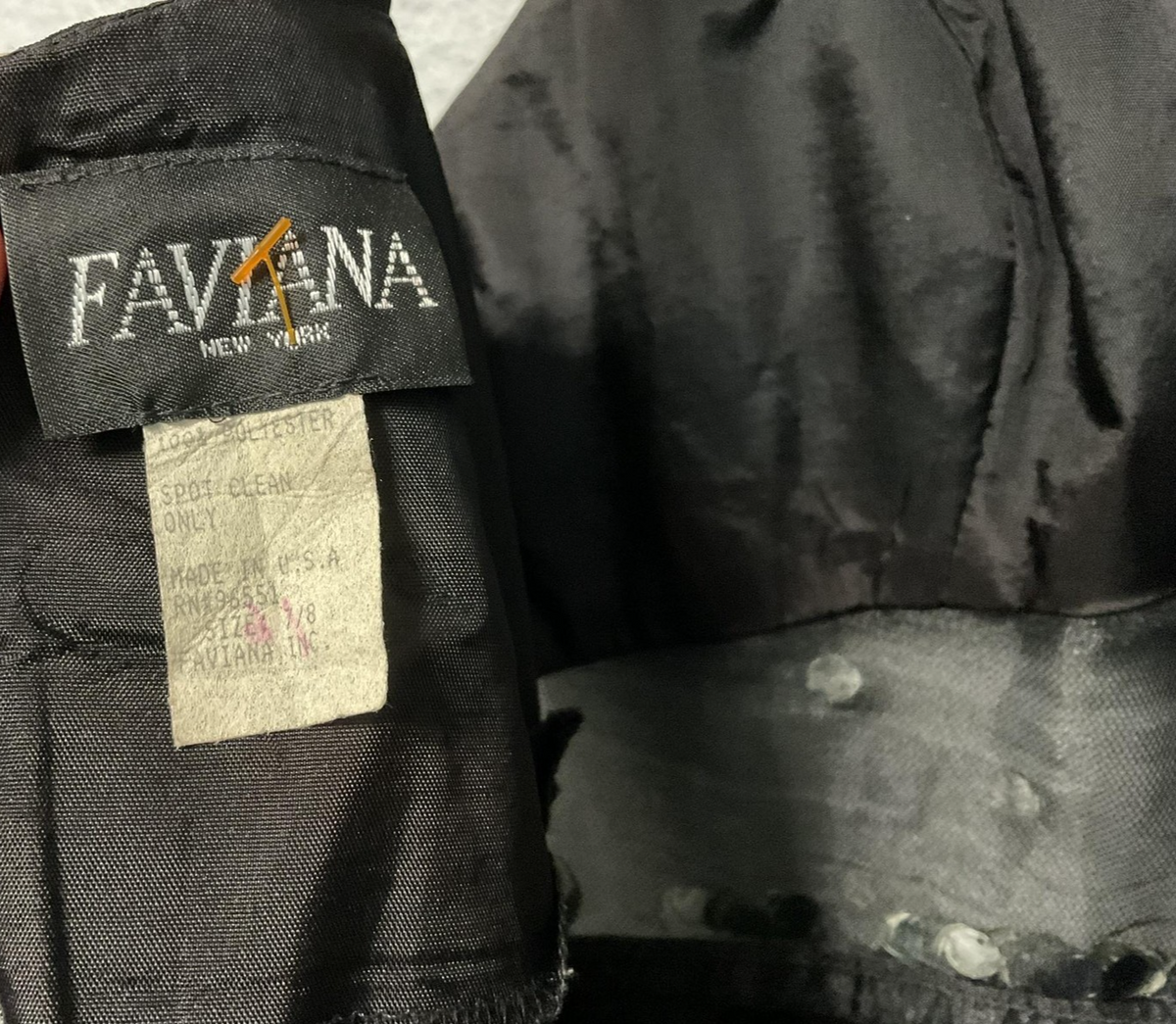 Vintage Faviana Dress Womens 7/8 Black Sequin Waist Chiffon Cocktail Party 90s