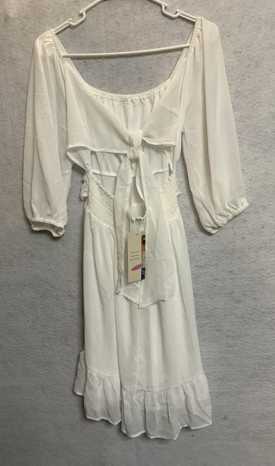 Dokotoo Dress Womens Small White Puff Sleeve Ruffle Boho Fit Flare New