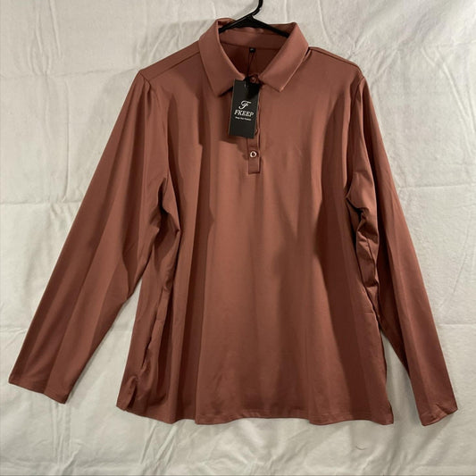 FKEEP Polo Shirt Mens 2XL Brown Long Sleeve Stretch Performance Soft Casual