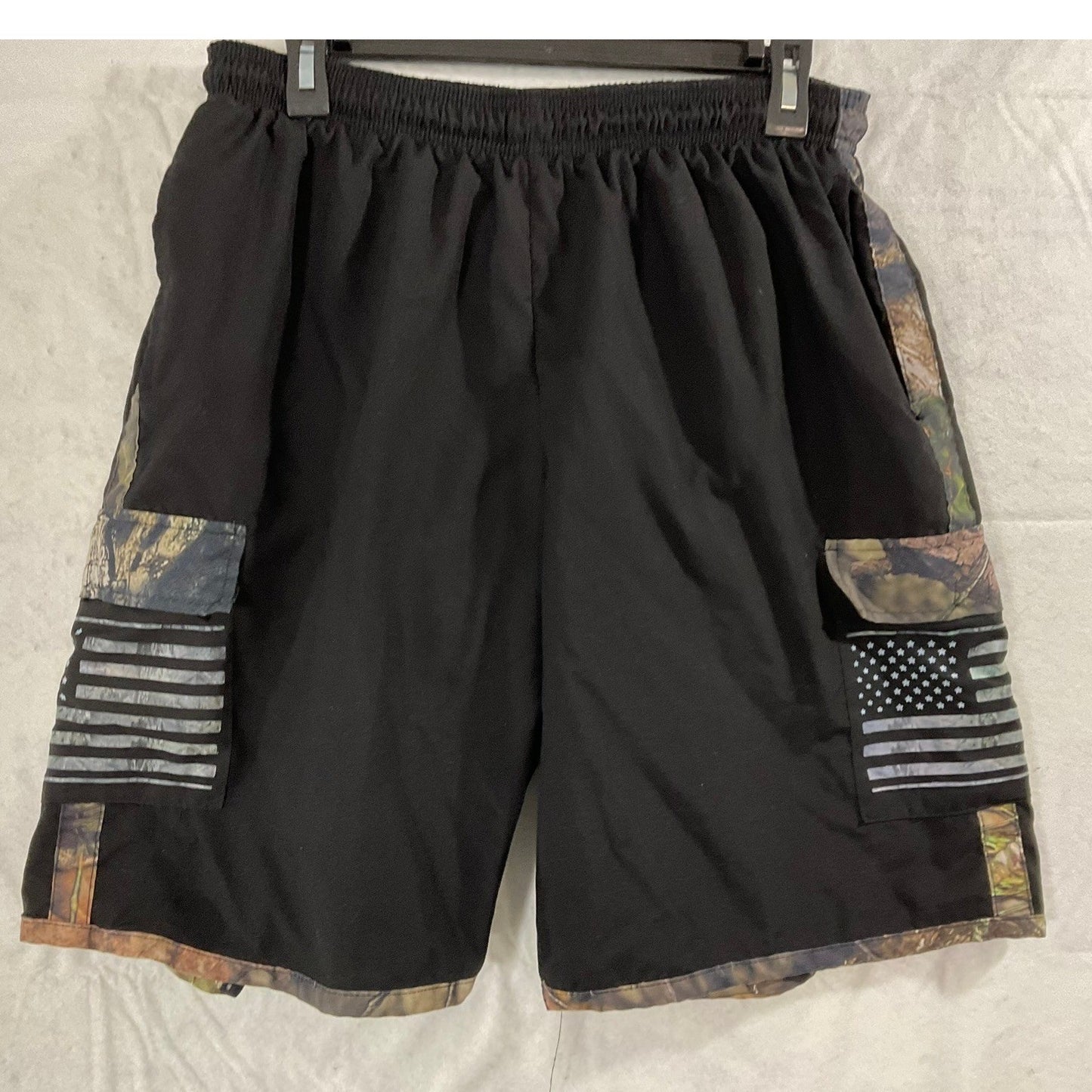 Mossy Oak Board Shorts Mens 2XL Black Camo American Flag Cargo Swim Trunks
