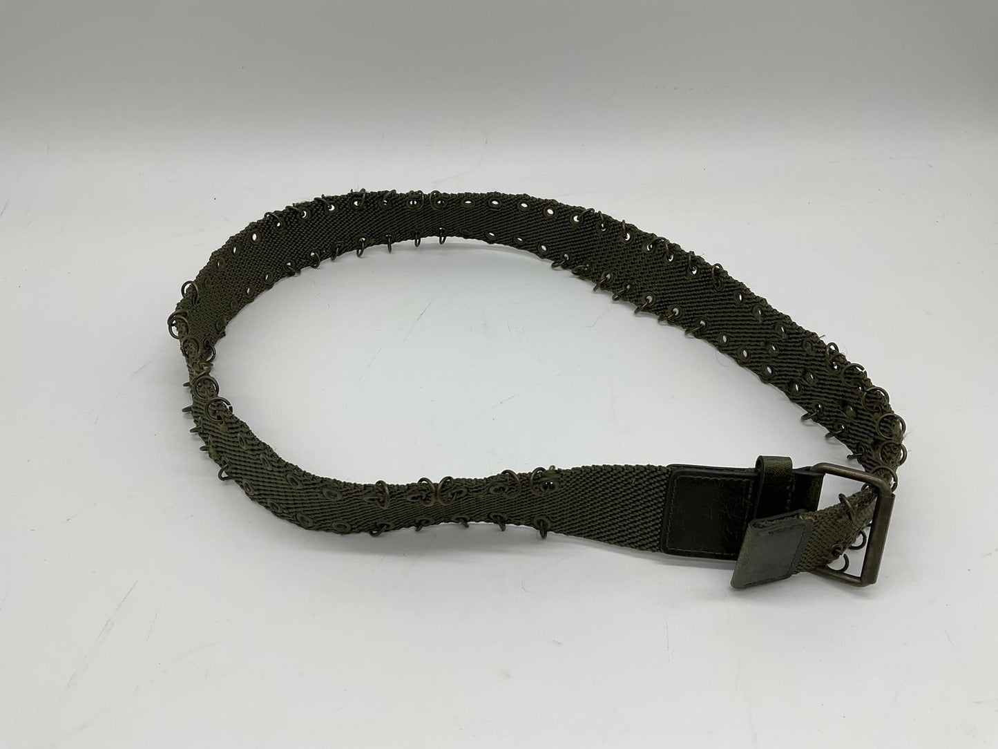 Olive Green Canvas Grommet Ring Belt Adjustable Webbing Metal Buckle Unisex