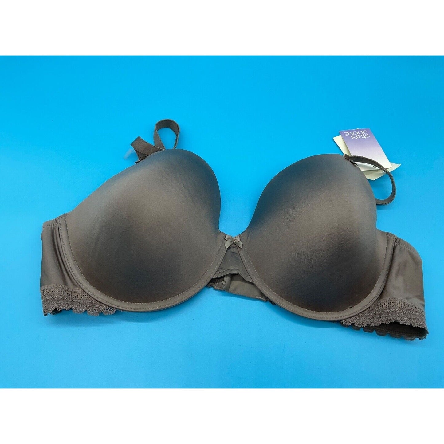 Paramour Plus Size 42D Lace Underwire Bra Gray Brown Lightly Lined Full Coverage