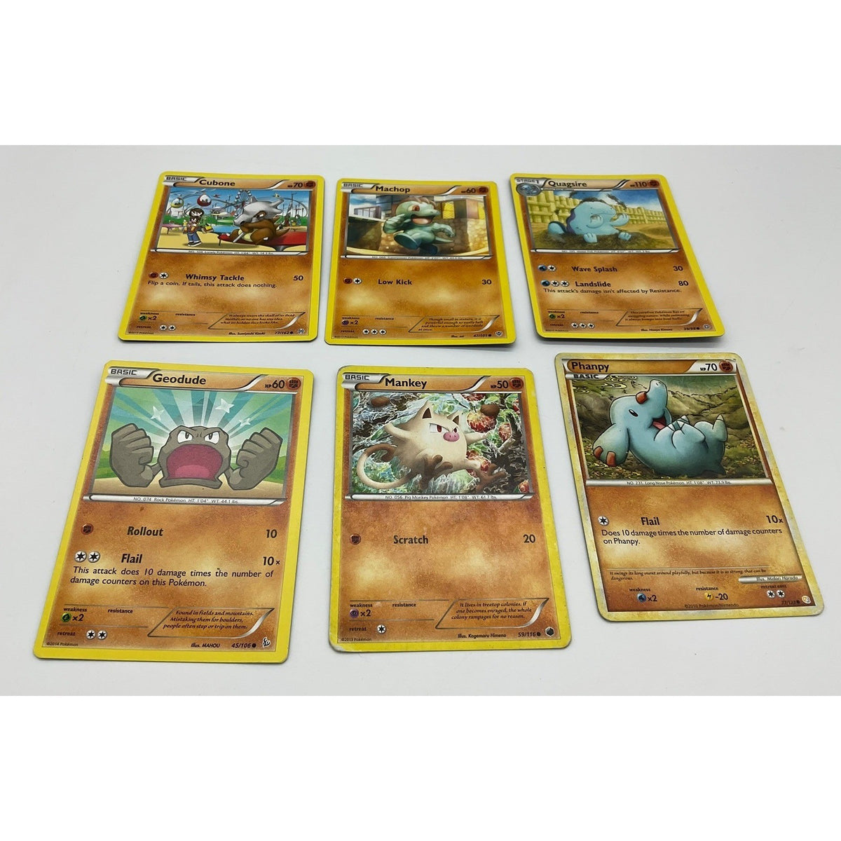 Pokemon Card Lot 6pc Cubone Machop Quagsire Geodude Mankey Phanpy TCG Fighting
