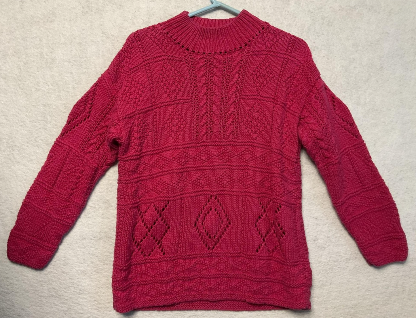 Worthington Sweater Womens Small Pink Cable Knit Mock Neck Ramie Eyelet Diamond