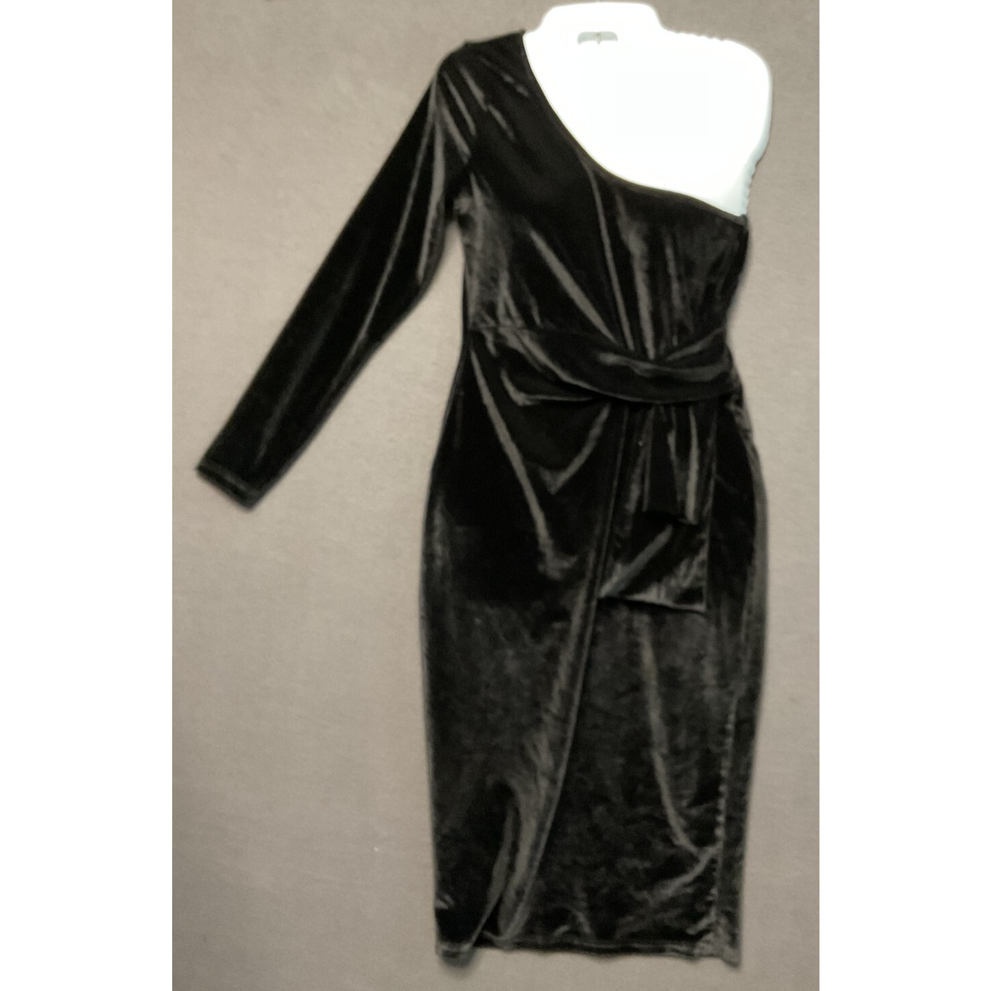 One Shoulder Black Velvet Dress Size  Med Faux Wrap Bodycon Cocktail Gown