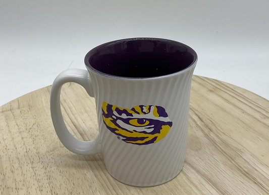 LSU Tigers Mug 15oz White Purple Swirl Louisiana State NCAA Football Memory Co