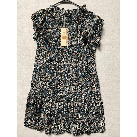 Dokotoo Dress Womens Medium Black Floral Ruffle Short Sleeve Tiered Boho New