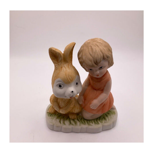 Vintage Young Girl & Rabbit Figurine, 4.5” Pristine Condition Cottagecore Retro