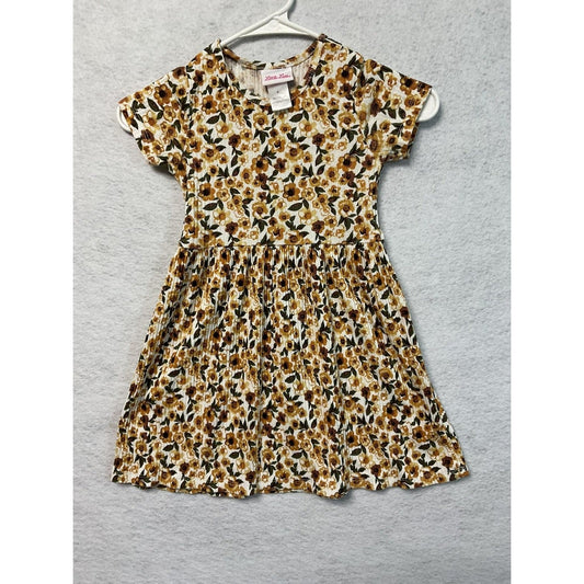 Little Lass Dress Girls Size 6 Yellow Floral Short Sleeve Casual Spring Summer