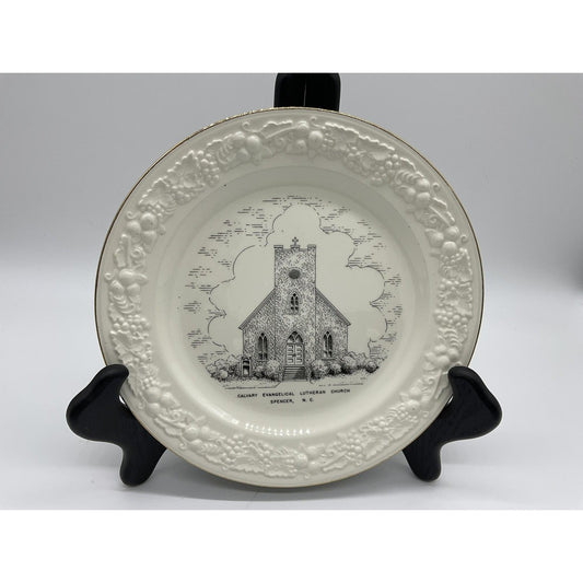 Vintage Calvary Evangelical Lutheran Church Spencer NC Plate 10.5" WW Art Studio
