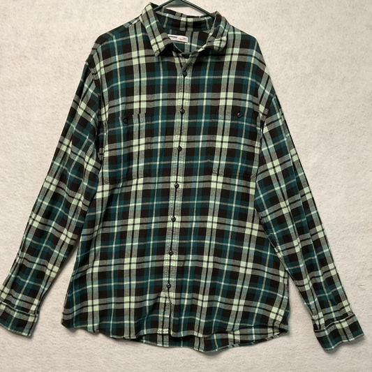 Sonoma Goods For Life Shirt Mens 3XLT Teal Plaid Flannel Button Down Long Sleeve