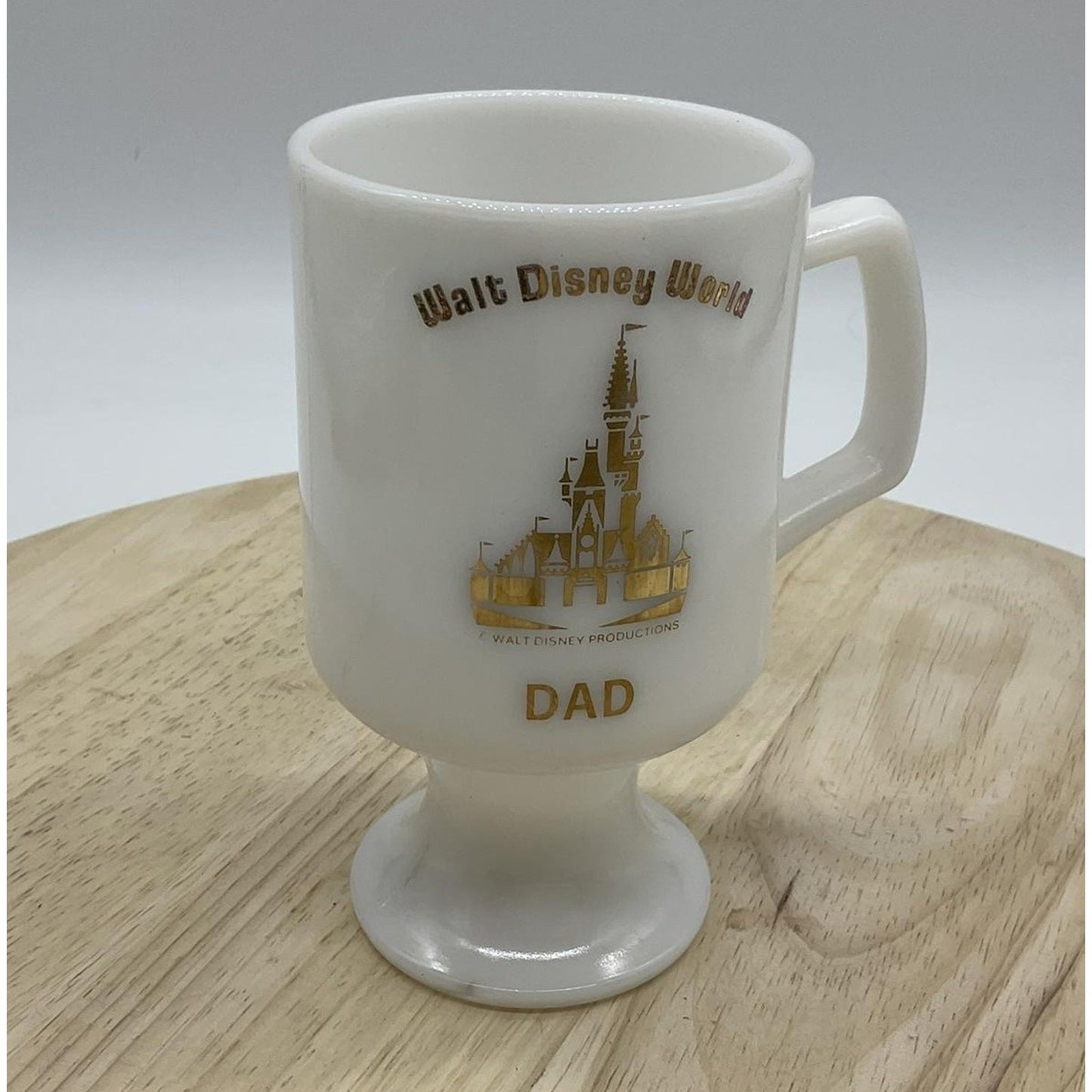 Vintage Walt Disney World Dad Milk Glass Mug White Gold Castle Cinderella