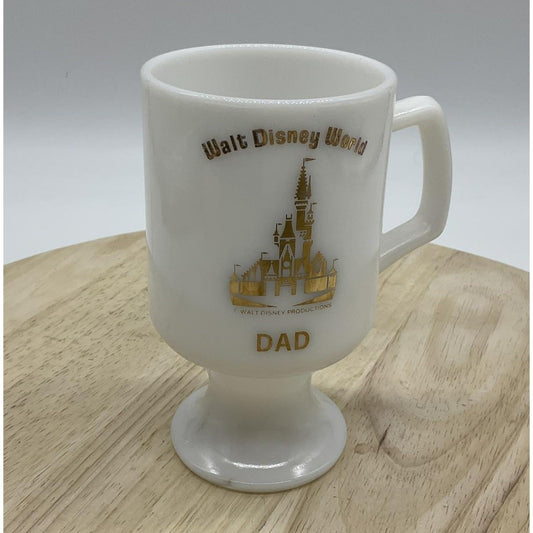 Vintage Walt Disney World Dad Milk Glass Mug White Gold Castle Cinderella