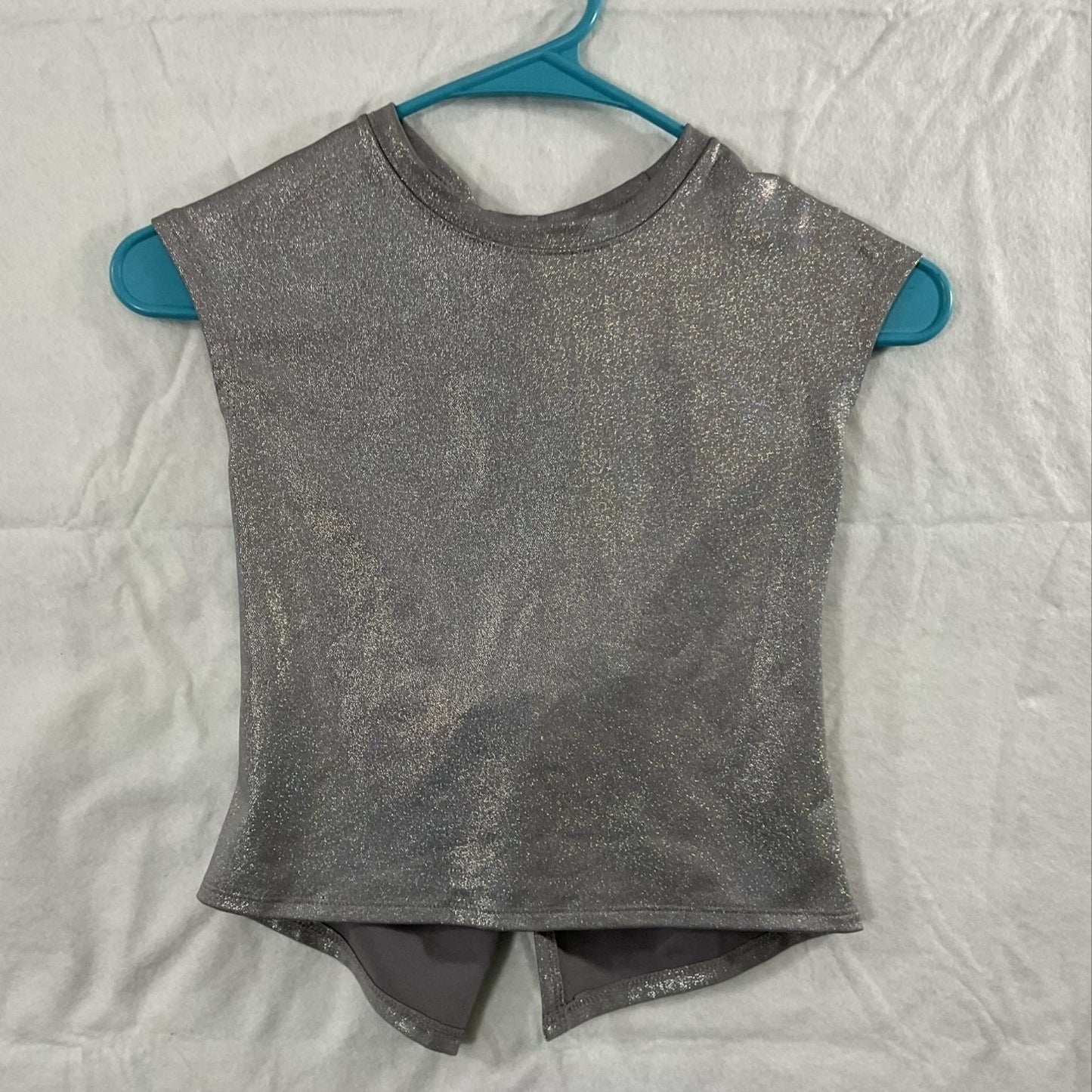 Target Tank Top Girls 7-8 Silver Metallic Open Back Tie Dance Sparkle Shirt