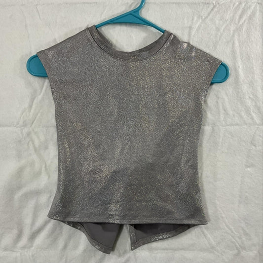 Target Tank Top Girls 7-8 Silver Metallic Open Back Tie Dance Sparkle Shirt