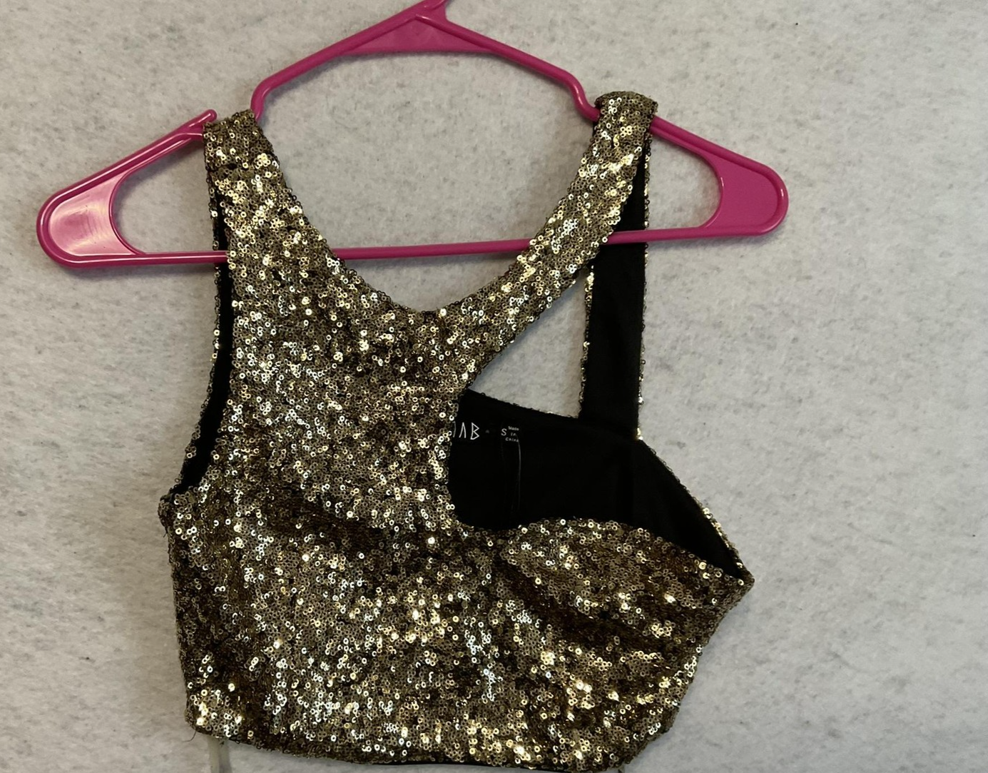 REHAB Tank Top Womens Small Gold Sequin Cutout Crop Top Party Clubwear