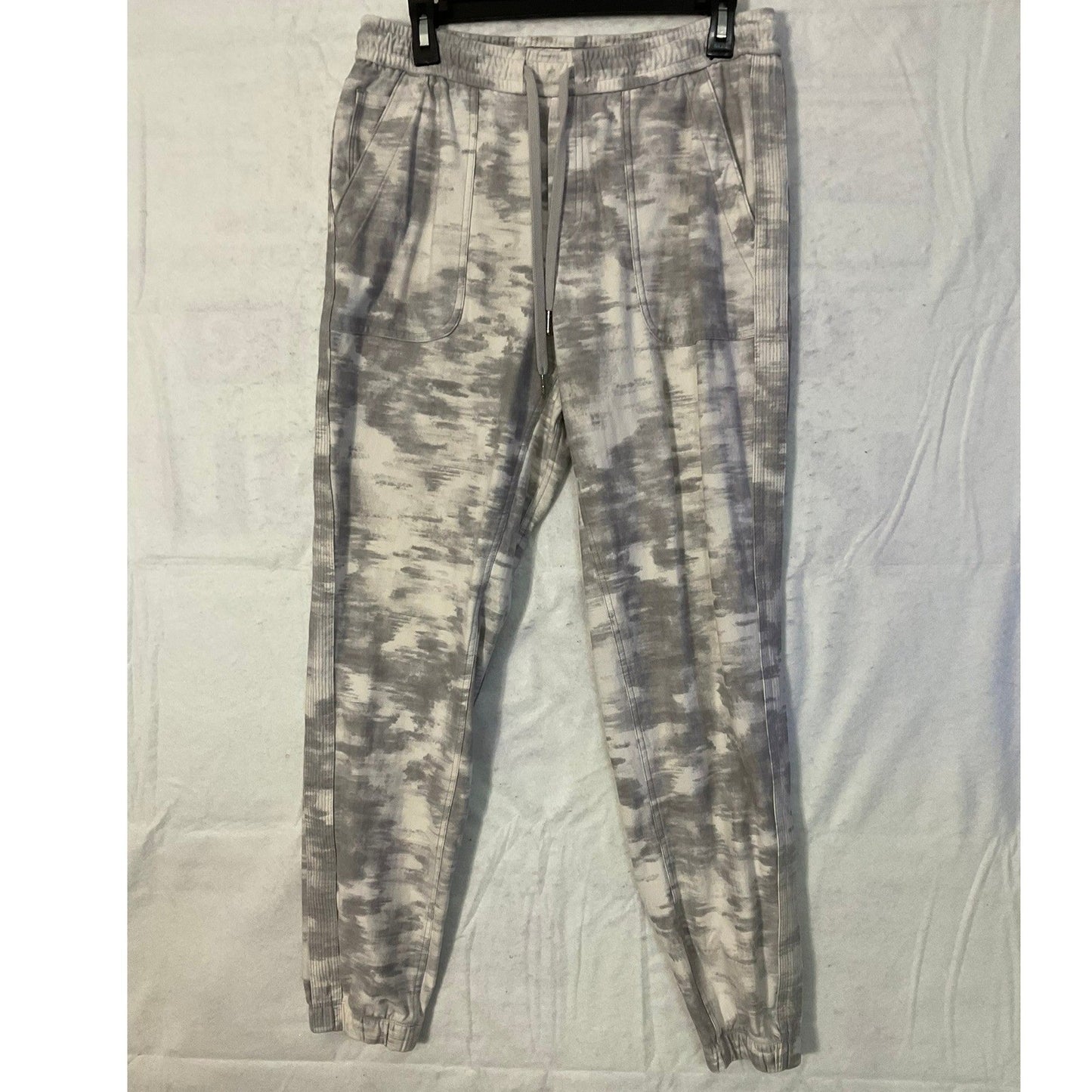 Athleta Jogger Pants Womens 10T Grey White Tie Dye Ribbed Side Panel Loungewear