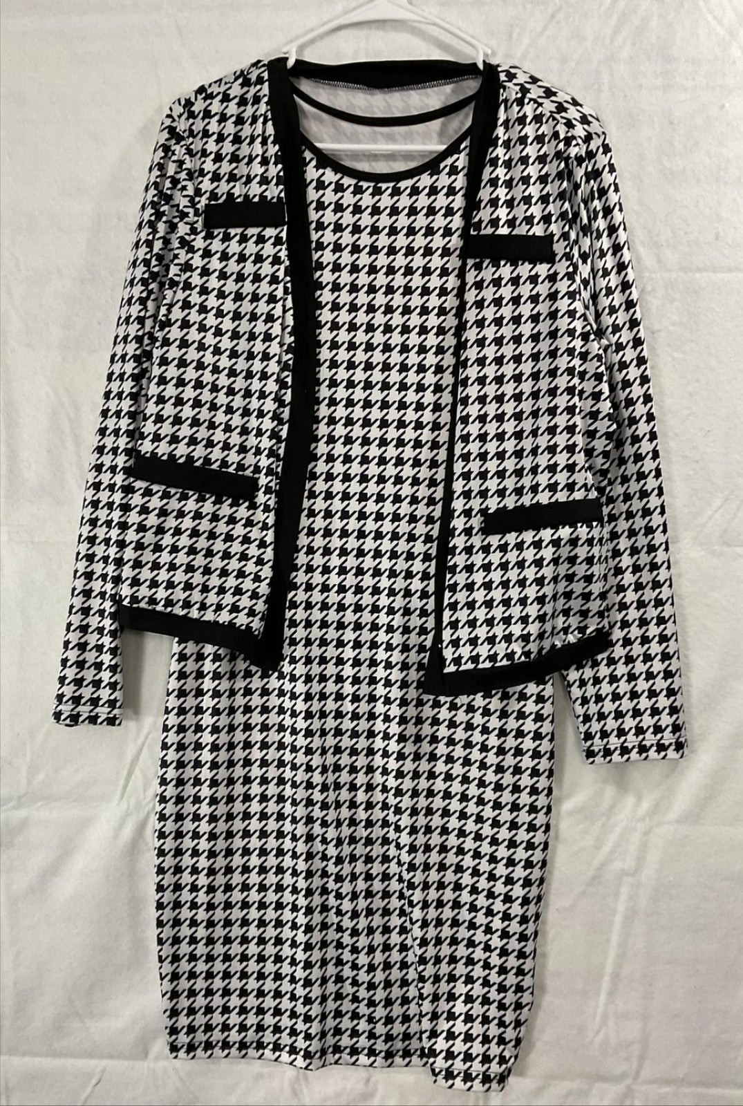 SHEIN Curve Dress Jacket Set Womens 0X Black White Houndstooth Knit Work Office