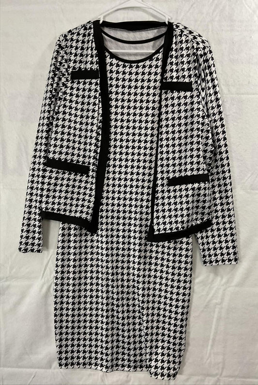 SHEIN Curve Dress Jacket Set Womens 0X Black White Houndstooth Knit Work Office