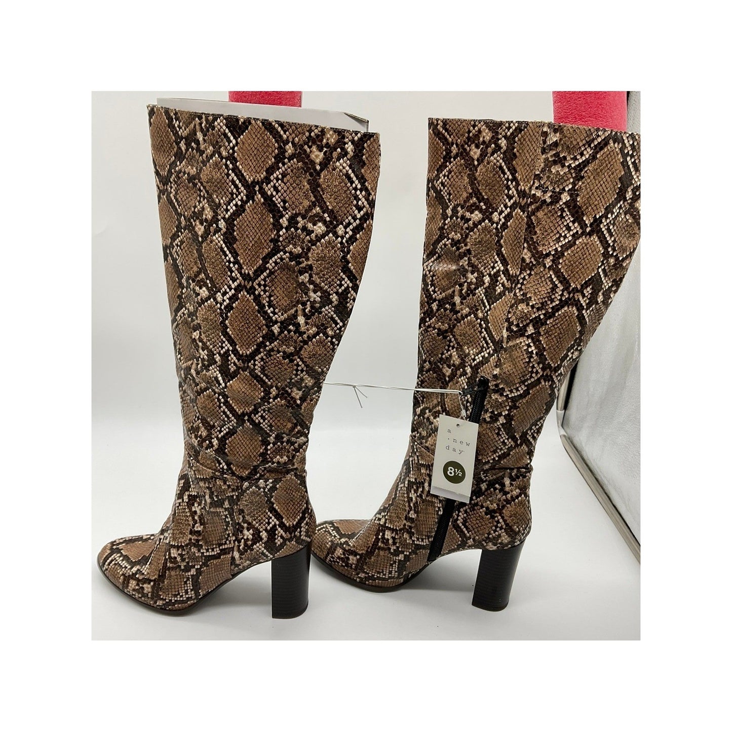 A New Day Tall Boots Women 8.5 Taupe Snakeskin Block Heel Memory Foam F16906329