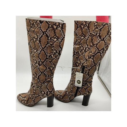 A New Day Tall Boots Women 8.5 Taupe Snakeskin Block Heel Memory Foam F16906329