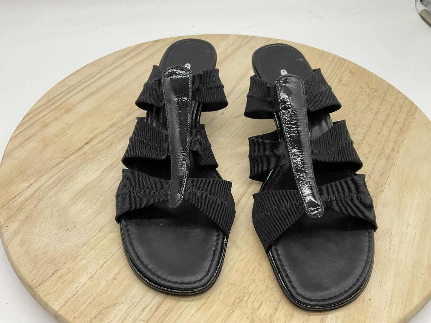 Donald J Pliner Sandals Womens 7 Black Slide Strappy Mid Cone Heel Slip On
