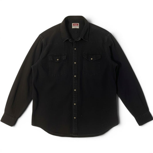 Wrangler Denim Pearl Snap Shirt Mens 2XL Black Western Long Sleeve Workwear Top