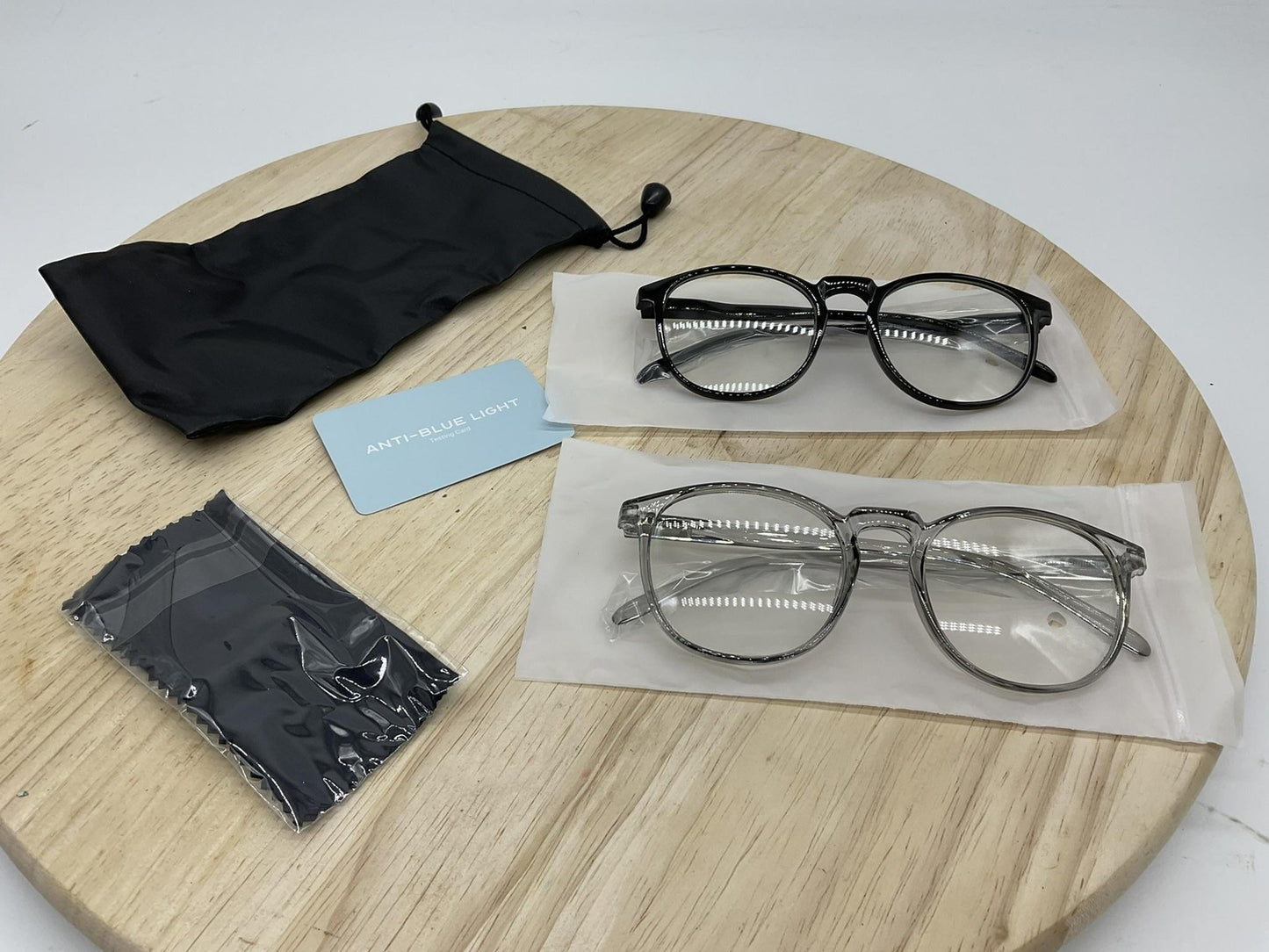 IBOANN Blue Light Blocking Glasses Women 51-20-140 Round 2 Pack Black Grey