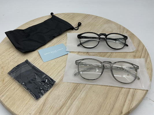 IBOANN Blue Light Blocking Glasses Women 51-20-140 Round 2 Pack Black Grey